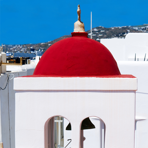 Panachra church, as it is shown from the terrace of the vacation home in Mykonos